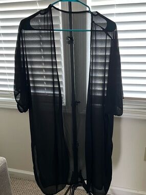 Sheer Black Open Front Kimono Cover-Up